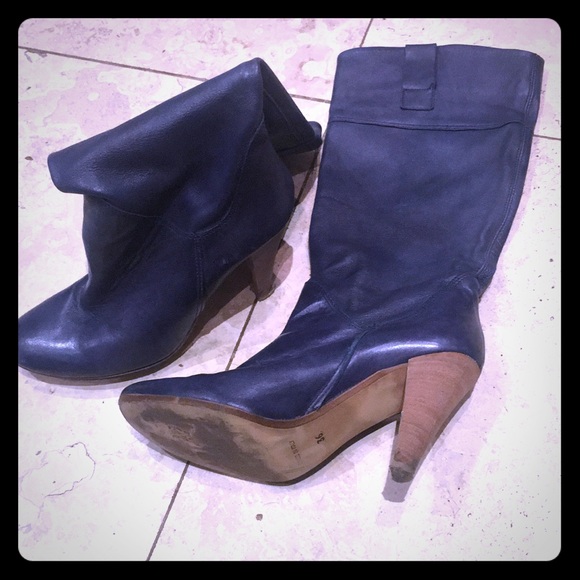 navy blue Italian leather boots - Picture 1 of 3